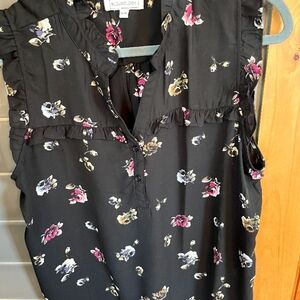 Black Floral Sleeveless Blouse by Blousology